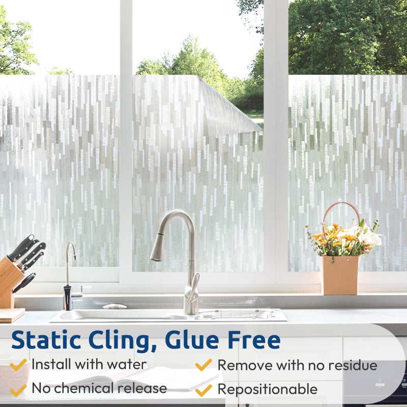 rabbitgoo Window Privacy Film, No Glue Frosted Glass Film, Static Cling UV Blocking Non Adhesive Reusable Heat Control Window Vinyl Clings for Home, Office, Frosted Silk, 35.4 x 157.4 Inches - Image 5